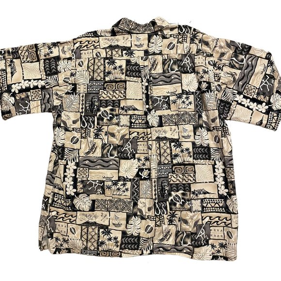 Barefoot in Paradise Blue and Tan Tapa Print 100% Cotton Men's Hawaiian Shirt XL - Picture 2 of 5